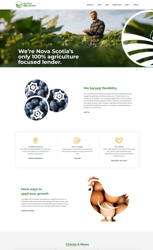 Full page screenshot of the NS Farm Loan Board homepage.