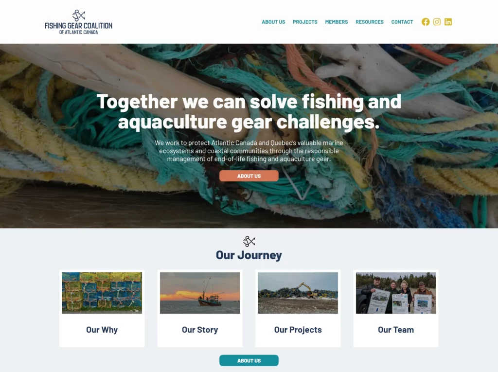 A screenshot of the Fishing Gear Coalition of Nova Scotia Website, launching December 2023.