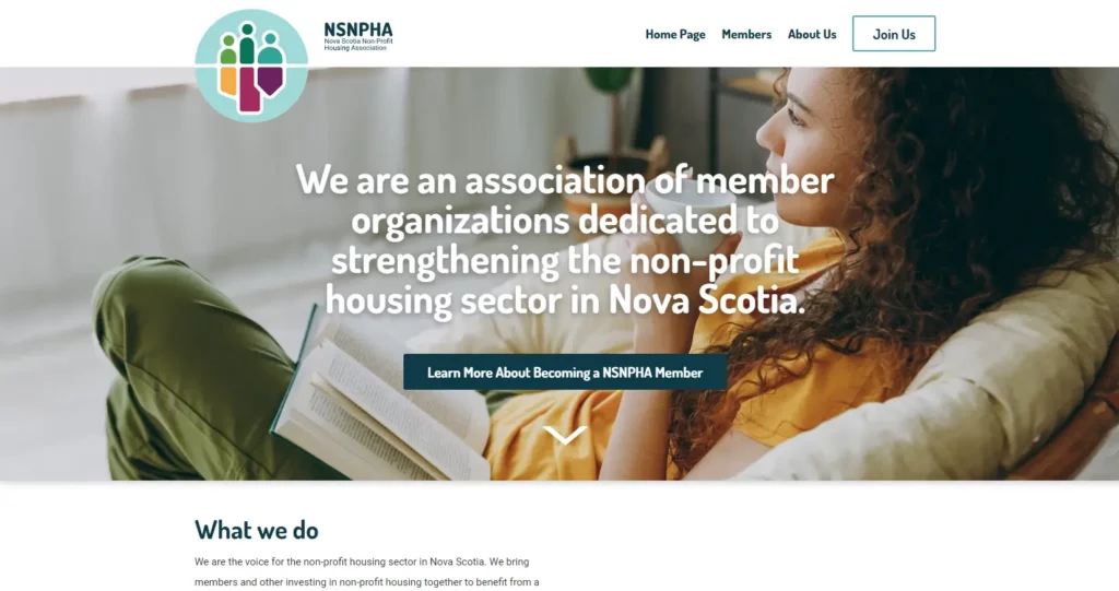 Screenshot of the new NSNPHA Housing Website home page.